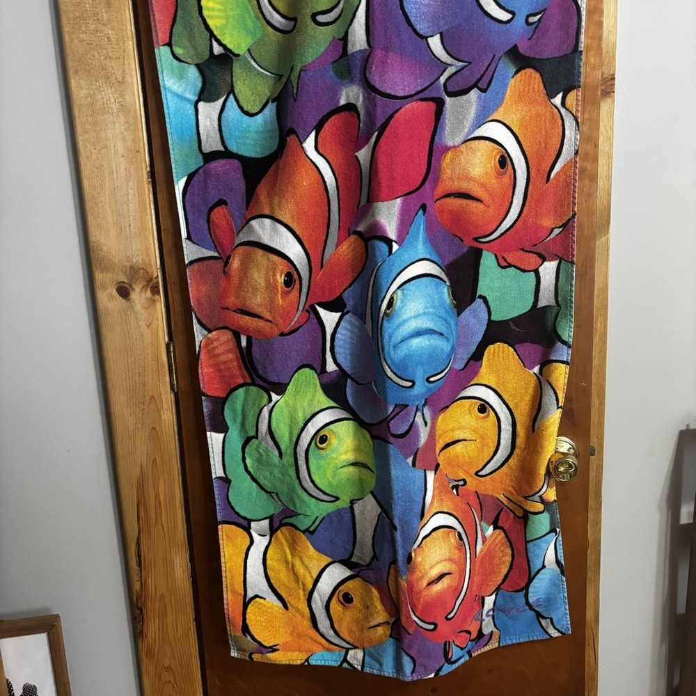 Vintage Royce Tropical Fish Beach Towel Retro Colorful 90s 100% Cotton
